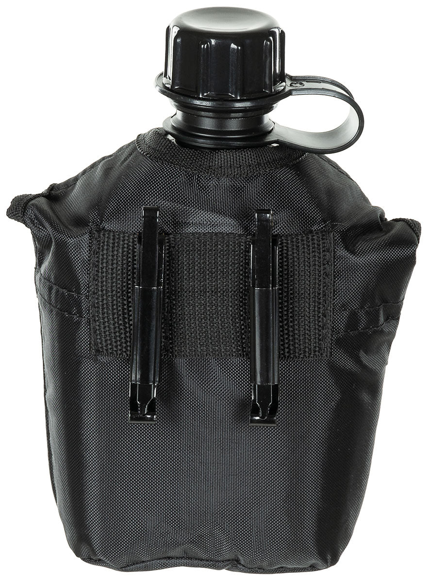 US Plastikfeldflasche, 1 l,Hülle, schwarz