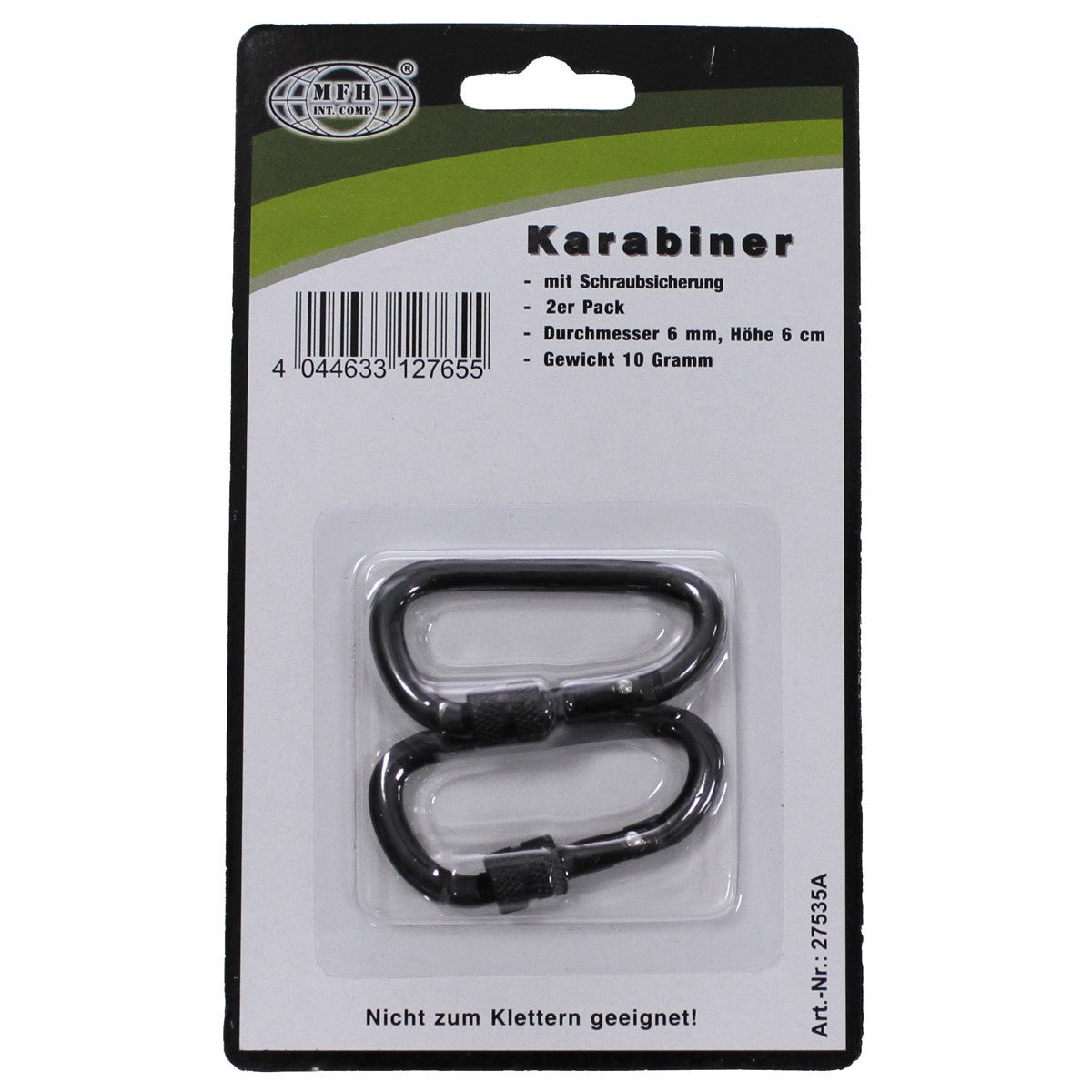 Karabiner, Schraubverschluss,D 6mm x 6cm, 2er Pack,schwarz