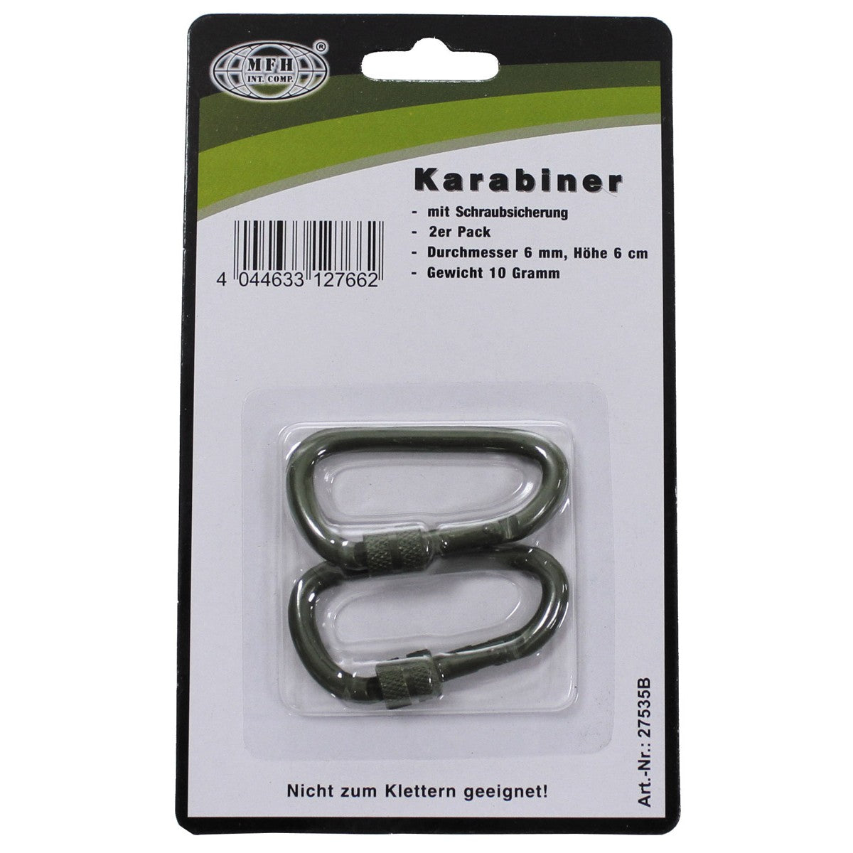 Karabiner, Schraubverschluss,D 6 mm x 6 cm, 2er Pack, oliv