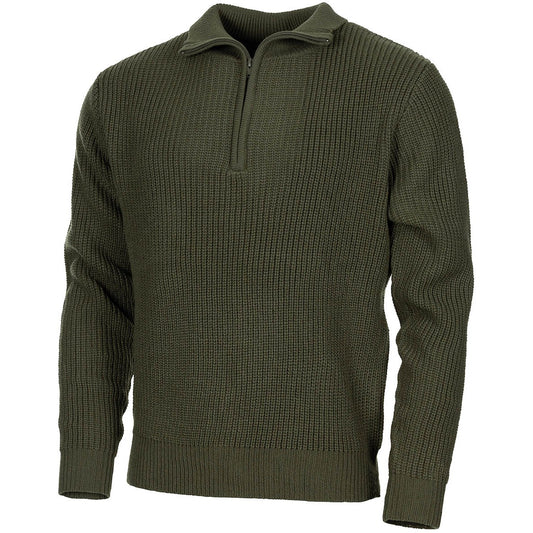 Pullover, "Troyer",oliv, mit Reißverschluss