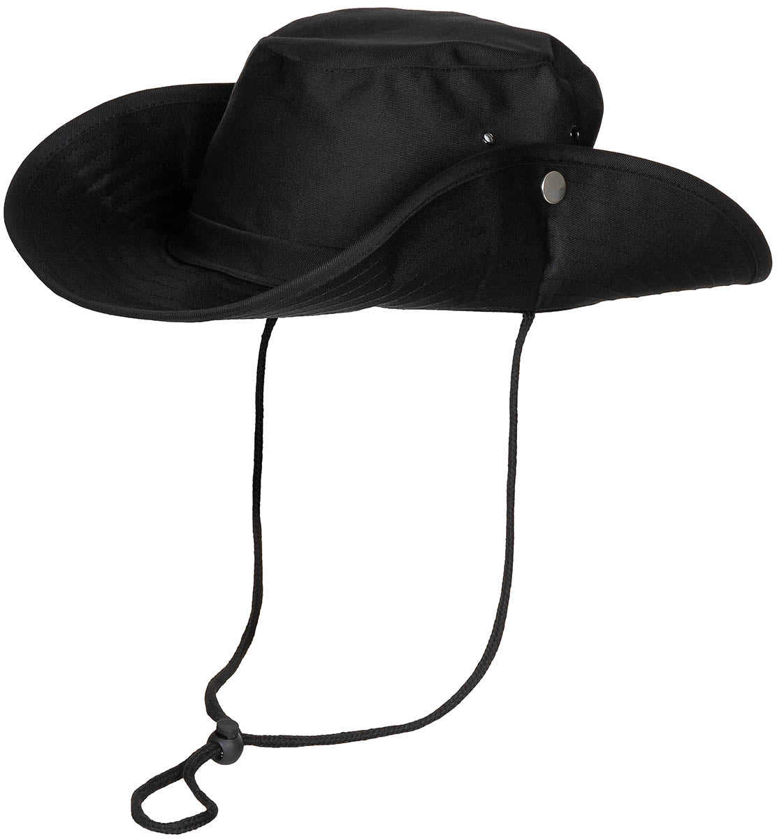 Buschhut, schwarz,mit Kinnband, zum Hochstellen