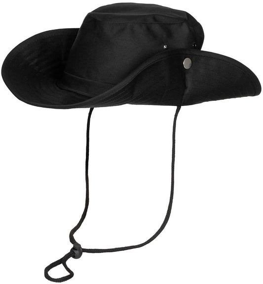 Buschhut, schwarz,mit Kinnband, zum Hochstellen