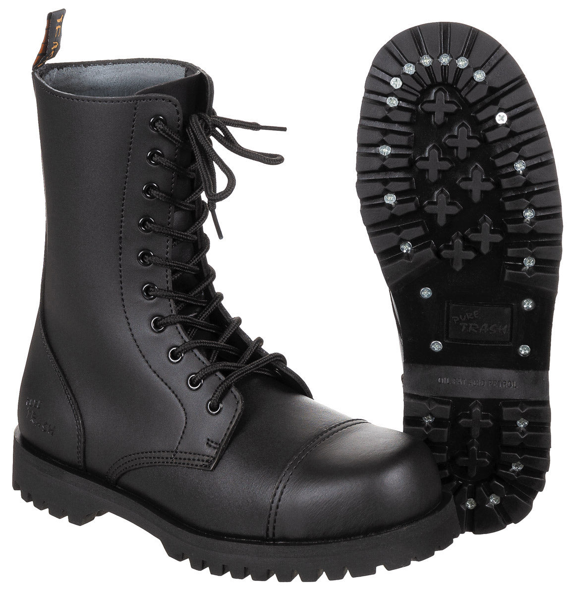 Stiefel, 10-Loch,"Pure Trash",schwarz, Stahlkappe, Schrauben