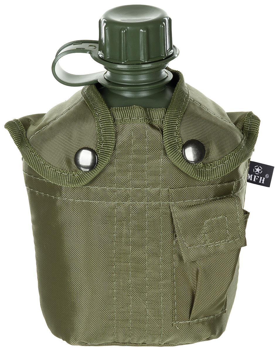 US Plastikfeldflasche, 1 l,Hülle, oliv