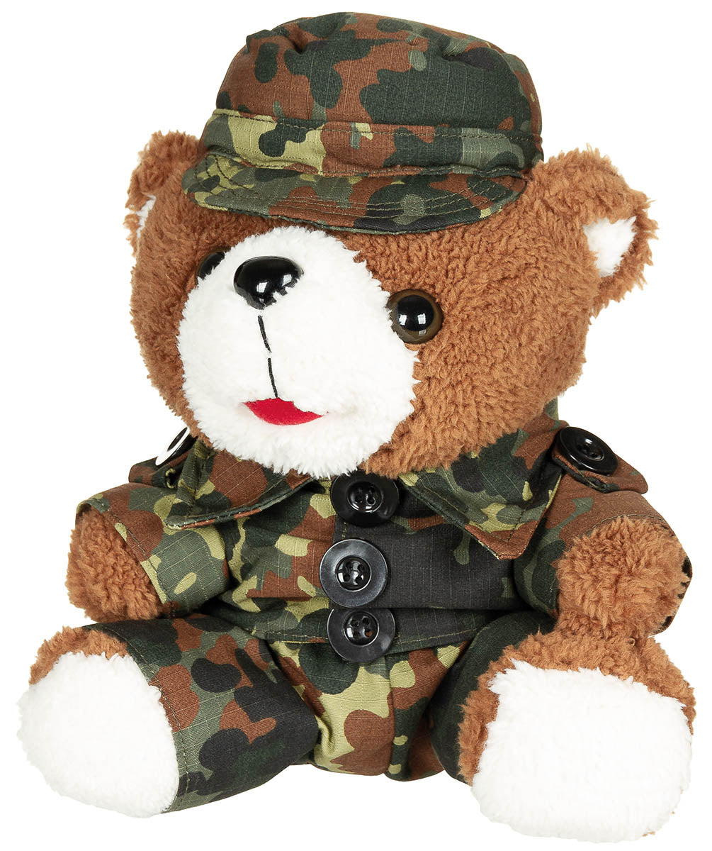 Teddybär, mit Anzug und Mütze,flecktarn, ca. 28 cm