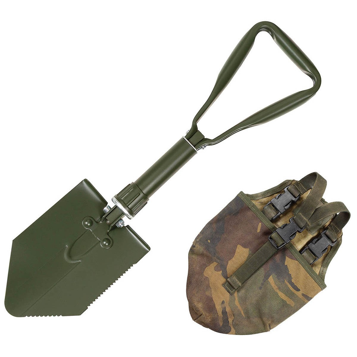BW Klappspaten, 3-teilig,oliv, mit gebrauchter Tasche