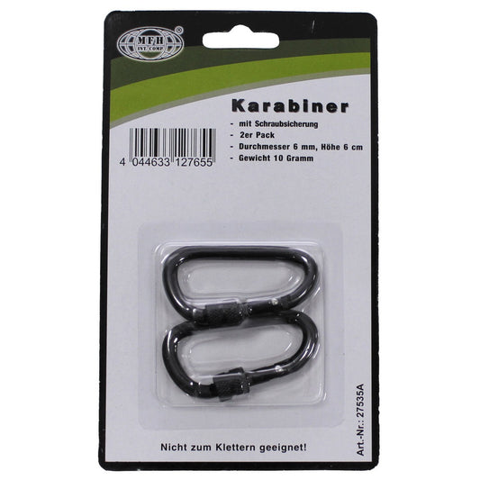 Karabiner, Schraubverschluss,D 6mm x 6cm, 2er Pack,schwarz