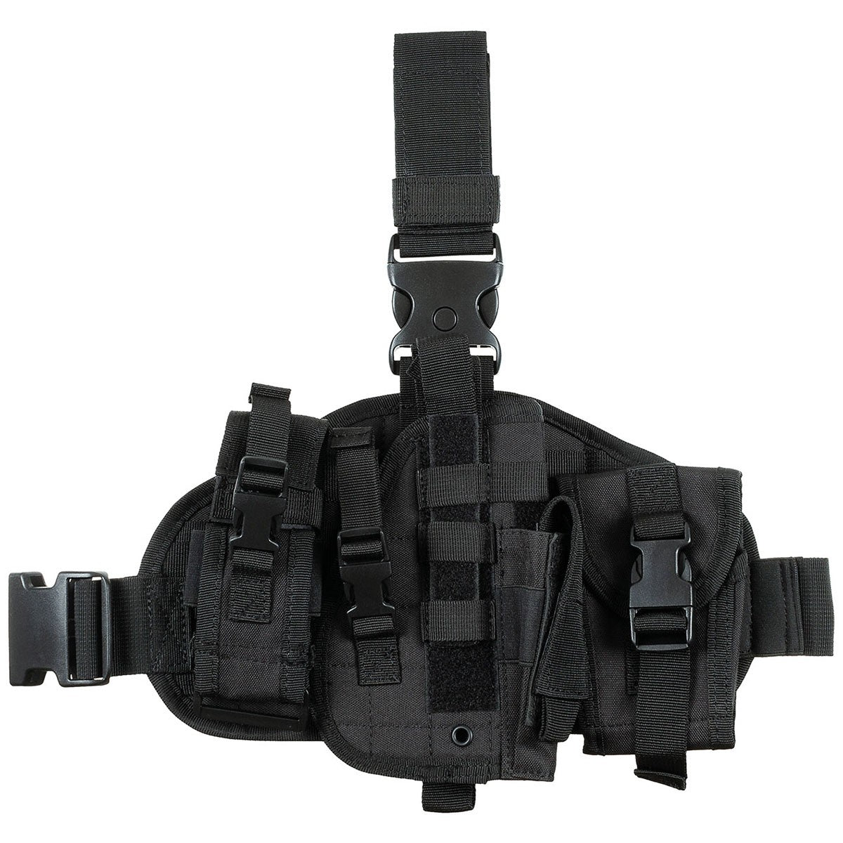 Pistolenbeinholster, "MOLLE",rechts, schwarz, mit Taschen