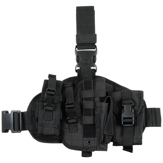 Pistolenbeinholster, "MOLLE",rechts, schwarz, mit Taschen