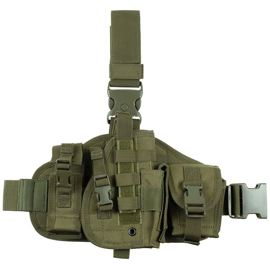 Pistolenbeinholster, "MOLLE",rechts, oliv, mit Taschen