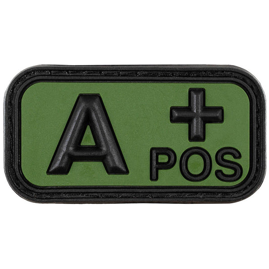 Klettabzeichen, schwarz-oliv,Blutgruppe "A POS", 3D