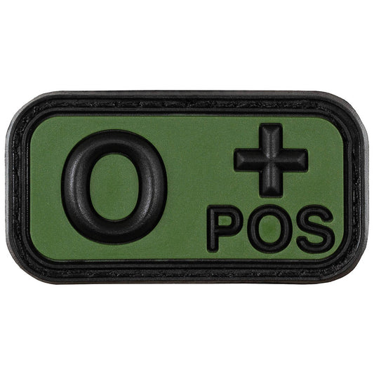 Klettabzeichen, schwarz-oliv,Blutgruppe "O POS", 3D
